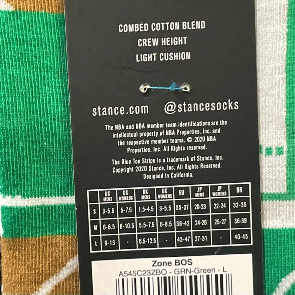 Stance Zone Boston Celtics socks LG (US Men's Shoe 9-13, Women's Shoe 11-14) new